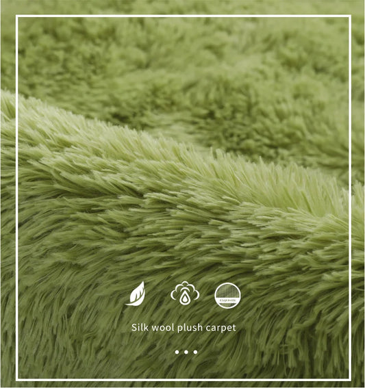 Shag Silk Wool Carpet Non-Slip Plush Rug for Bedroom & Living Room