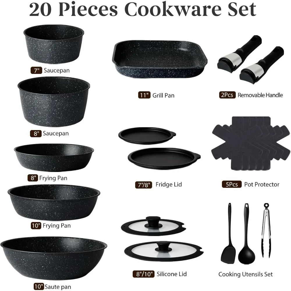 20-piece cookware set with various utensils on a white background