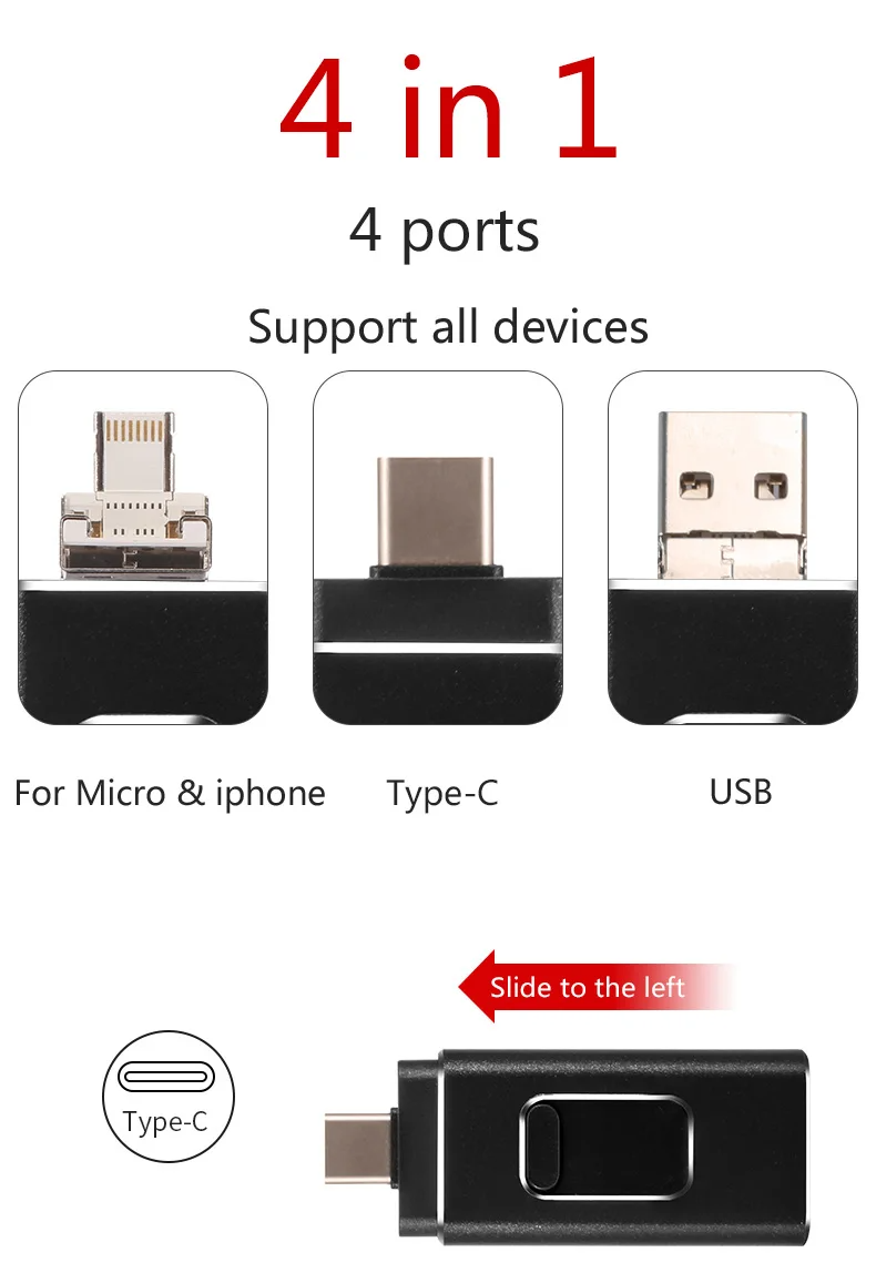 Compatible With Apple, 4 In 1 Stick For IPhone Android Type C USB Key
