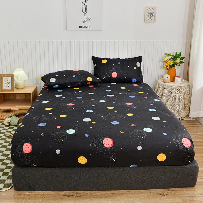 Blue Floral Fitted Bed Sheet with Elastic – Twin/Queen/King Mattress Cover