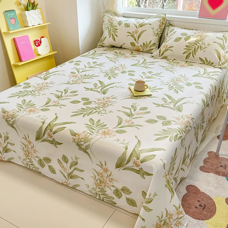 Flower Printed Bed Sheet/100% Cotton – Single/Double/King Flat Sheet