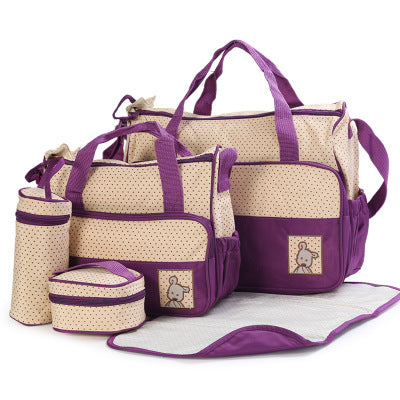5pcs Baby Diaper Bag Set – Nappy Changing, Bottle Holder & Food Bag