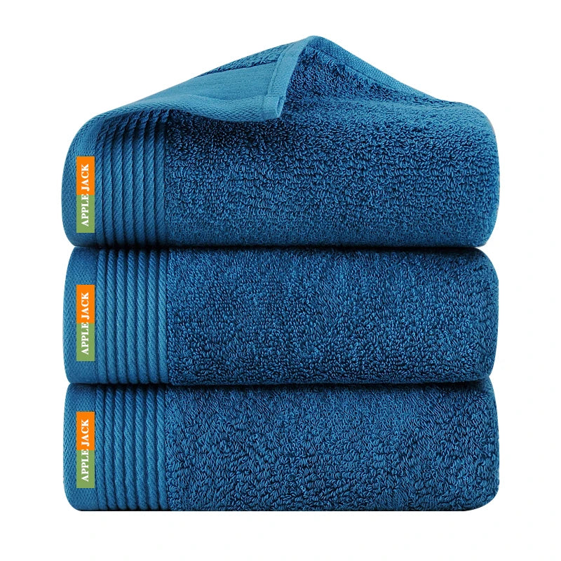 Three blue towels stacked on top of each other with 'Apple Jack' branding.