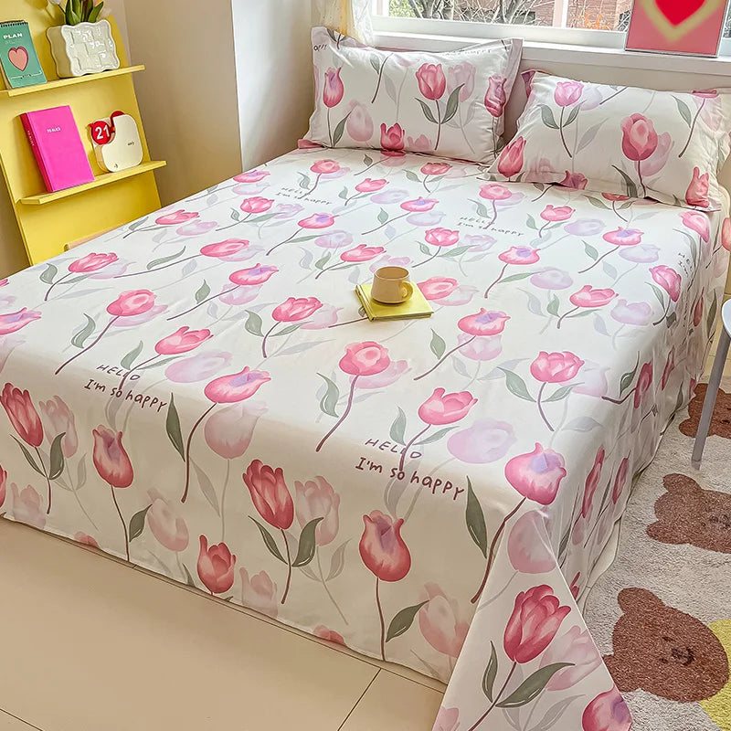 Flower Printed Bed Sheet/100% Cotton – Single/Double/King Flat Sheet