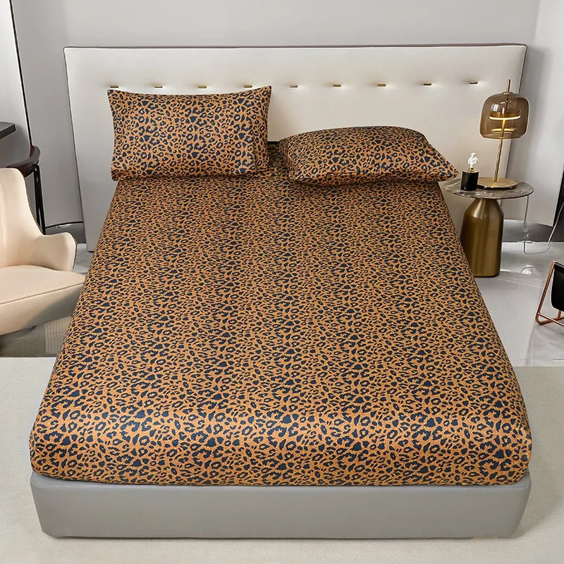 Blue Floral Fitted Bed Sheet with Elastic – Twin/Queen/King Mattress Cover