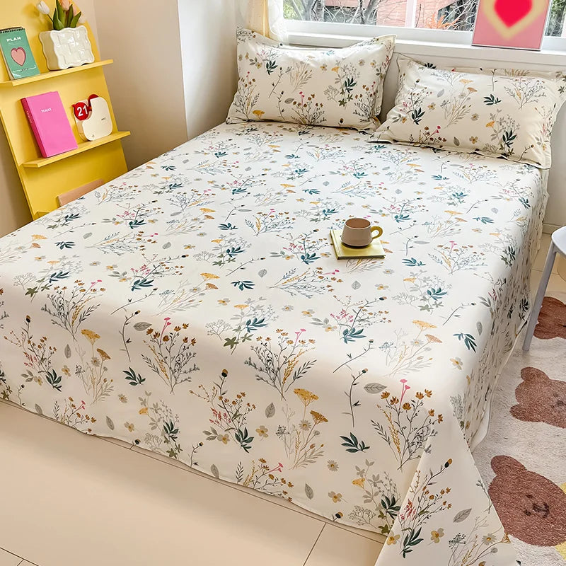 Flower Printed Bed Sheet/100% Cotton – Single/Double/King Flat Sheet
