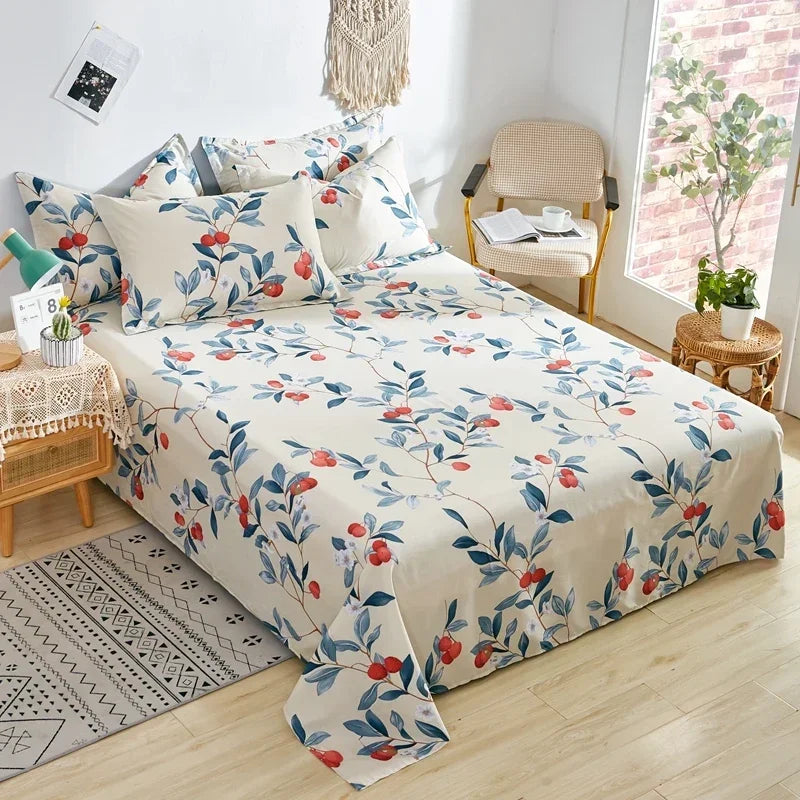 Flat Sheet/100% Cotton – Soft, Breathable & Plant Flower Print