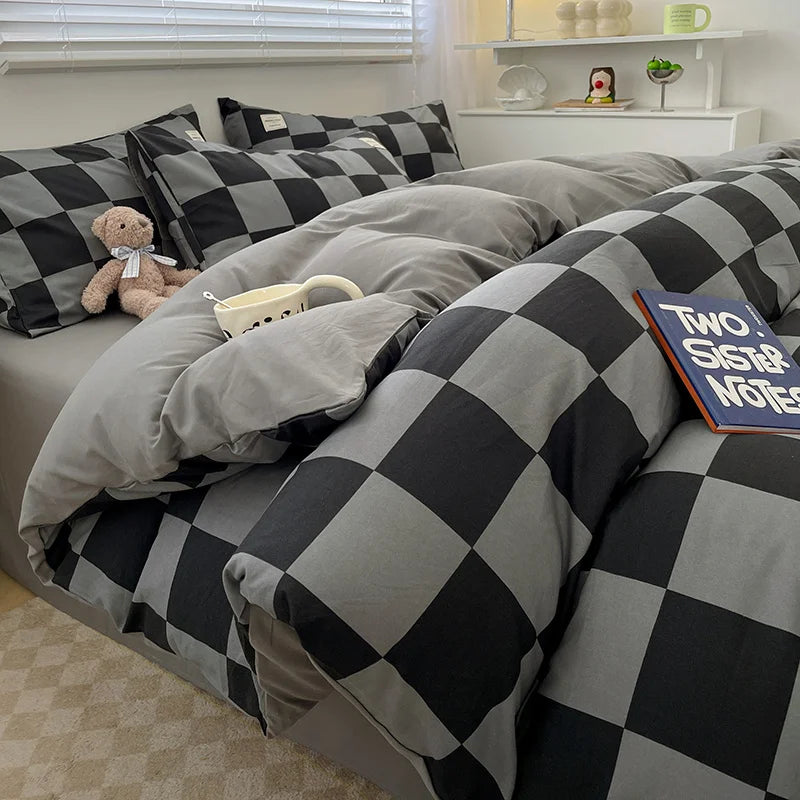 Nordic Plaid Wash Cotton Bedding Set - Duvet Cover