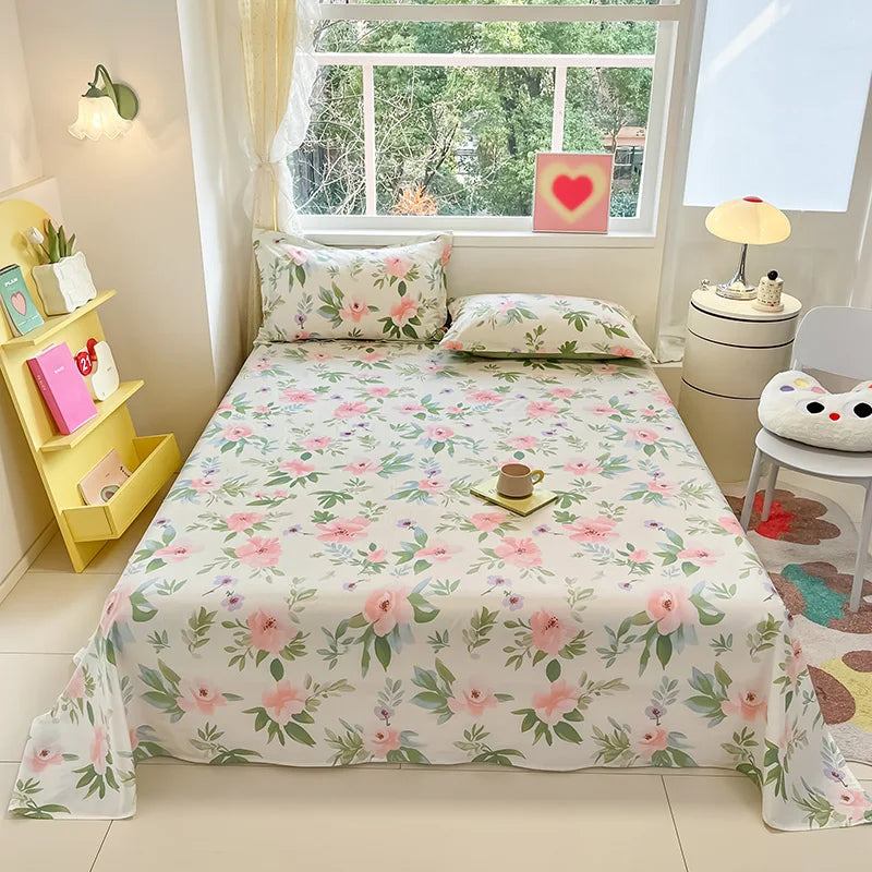 Flower Printed Bed Sheet/100% Cotton – Single/Double/King Flat Sheet