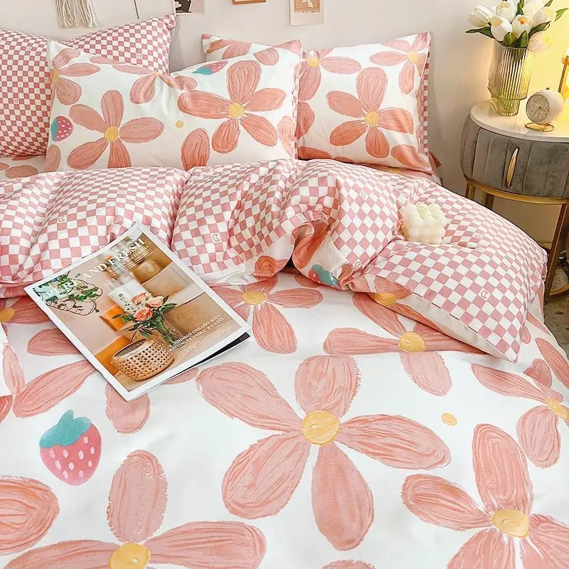 Pink Floral Bedding Set – Soft Duvet Cover, Bed Sheet & Pillowcases