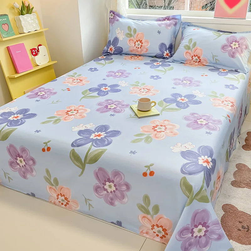 Flower Printed Bed Sheet/100% Cotton – Single/Double/King Flat Sheet