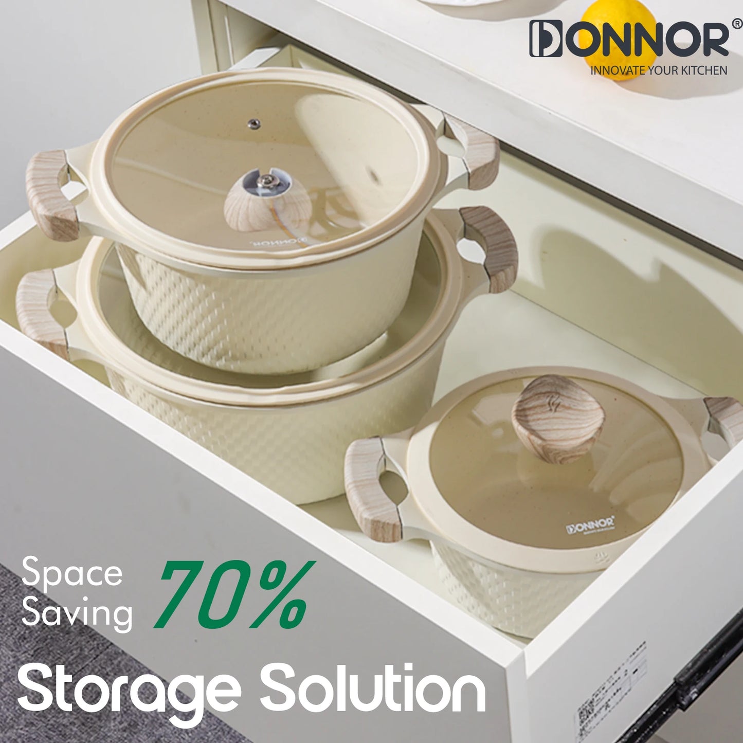 DONNOR 15-Piece Non-Stick Cookware Set – Granite Pots & Pans with Lids, Silicone Handles, Compatible with All Stoves