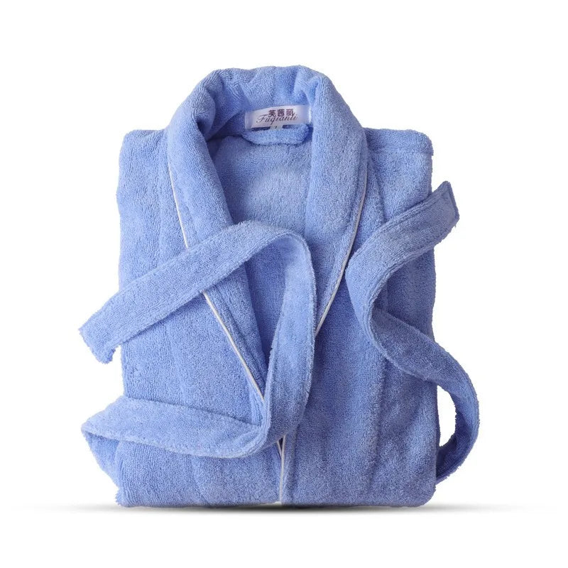 Blue robe with a brand label on a white background