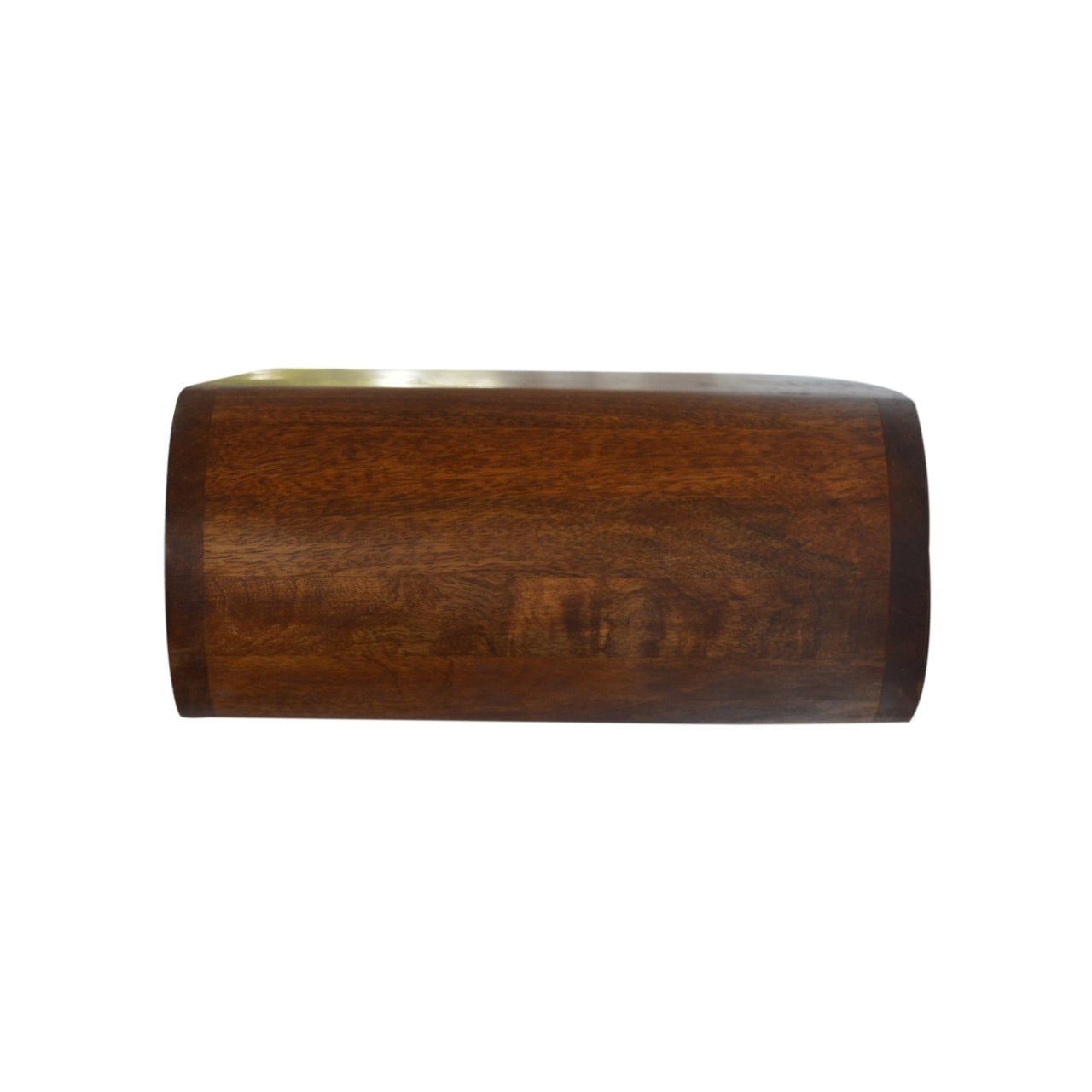 Round Wall-Mounted Chestnut Nightstand – floating circular wooden bedside table. side view