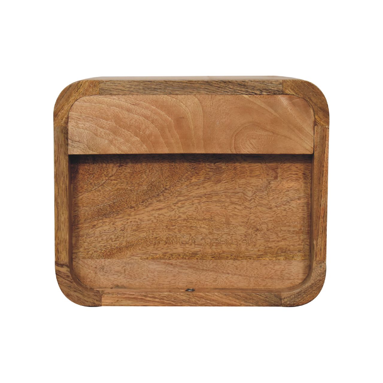 Mini Curve Oak Floating Nightstand – wall-mounted curved wood bedside table. bottom  view