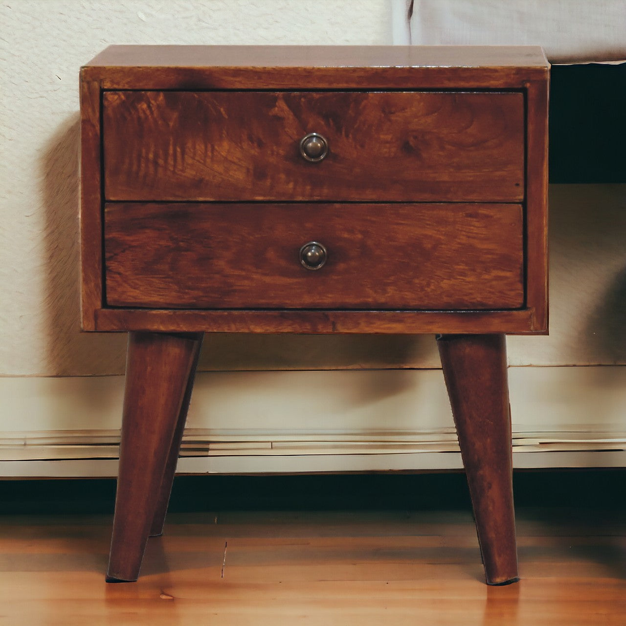 Mini Chestnut Modern Nightstand front view