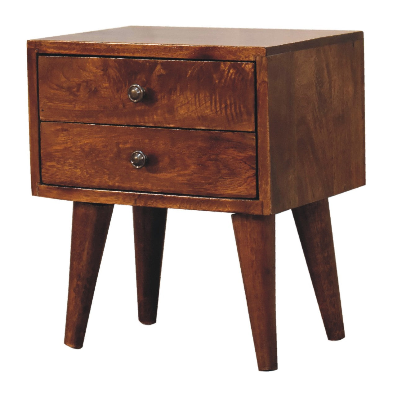Mini Chestnut Modern Nightstand front corner view