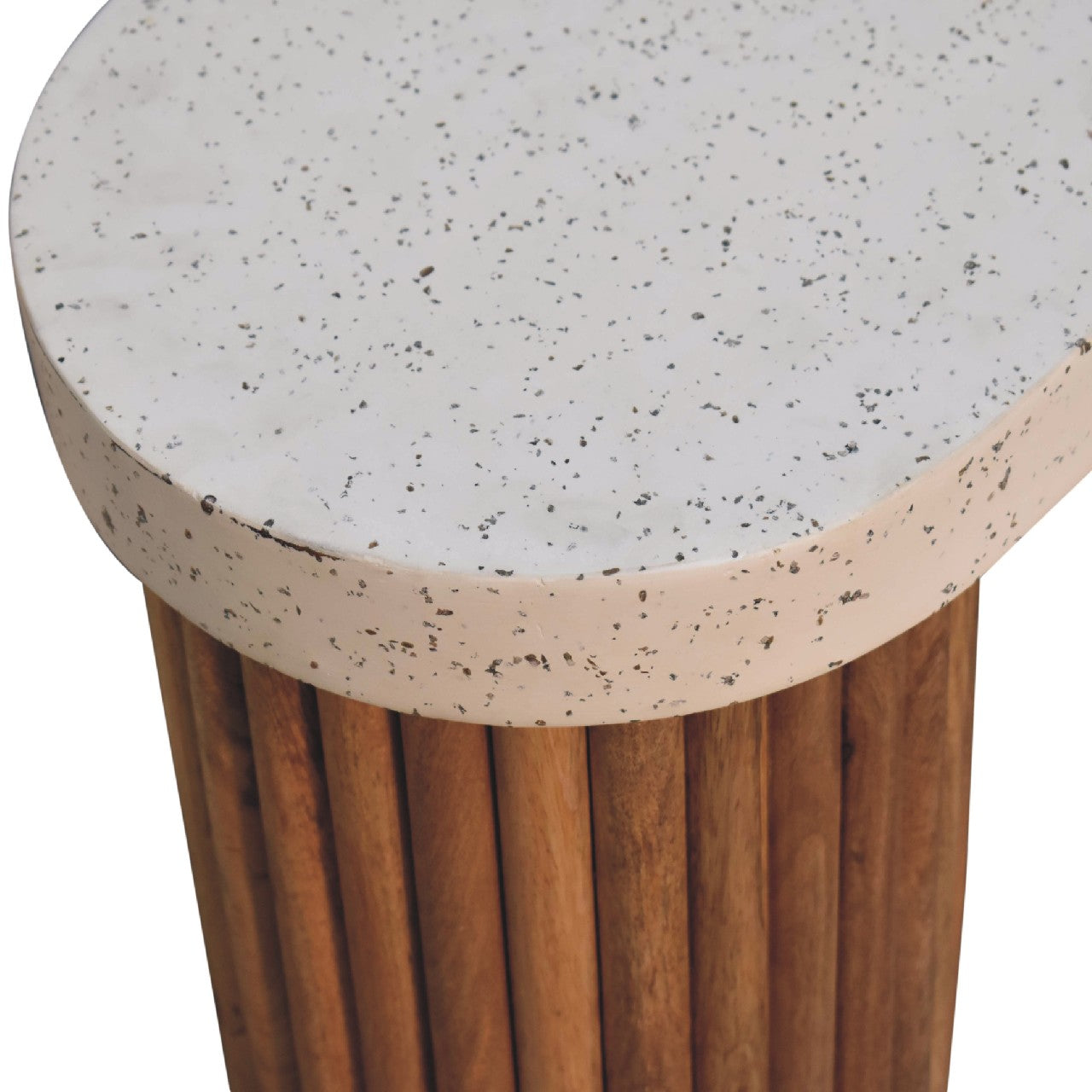 Serenity Terrazzo Coffee Table with handcrafted stone surface and minimalist base-top view