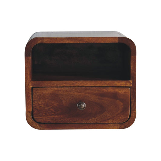 Extra Mini Wall-Mounted Curved Chestnut Nightstand – small bedside shelf