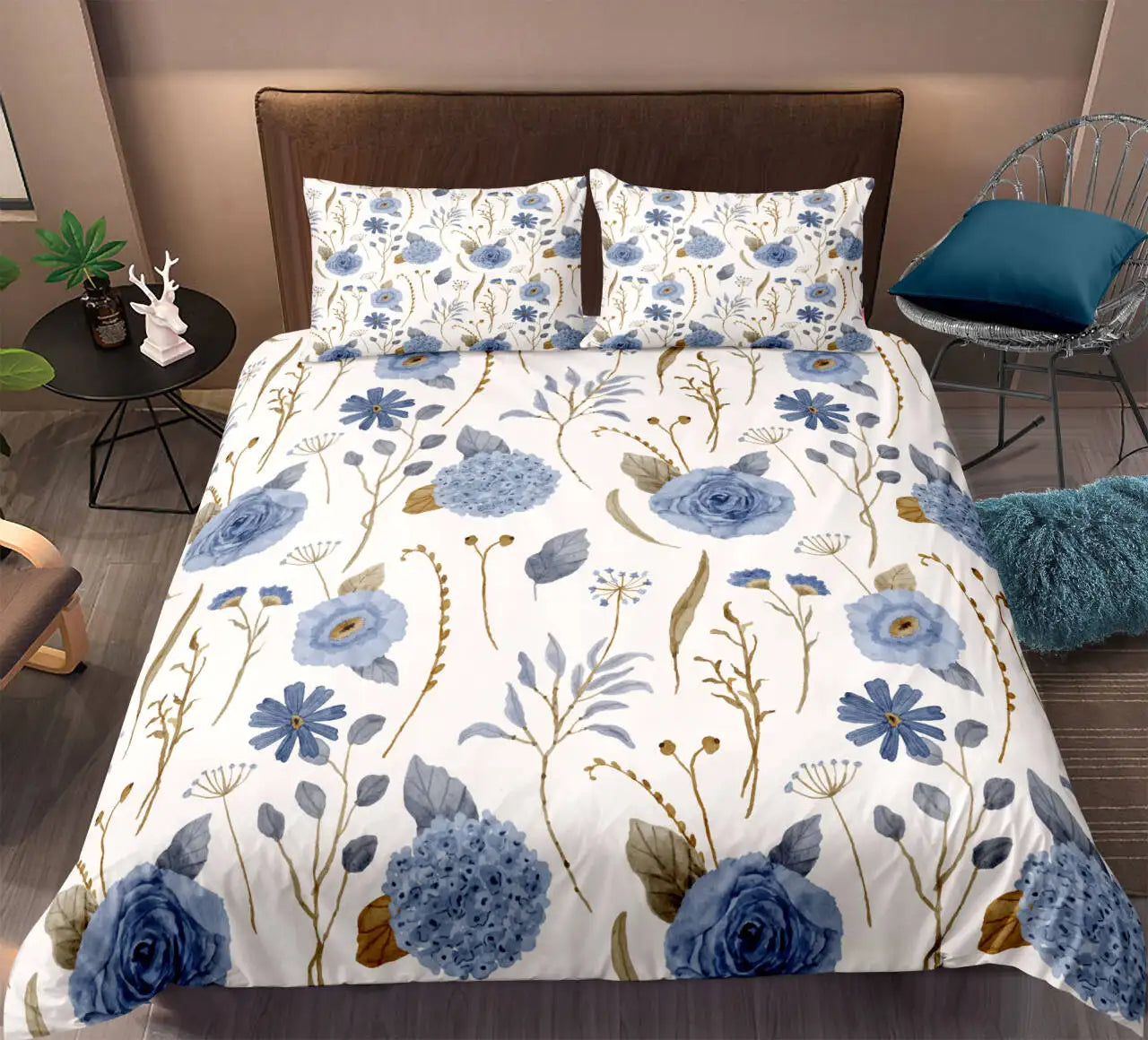 Flower Print 3-Piece Duvet Cover Bedding Set for Kids & Adults