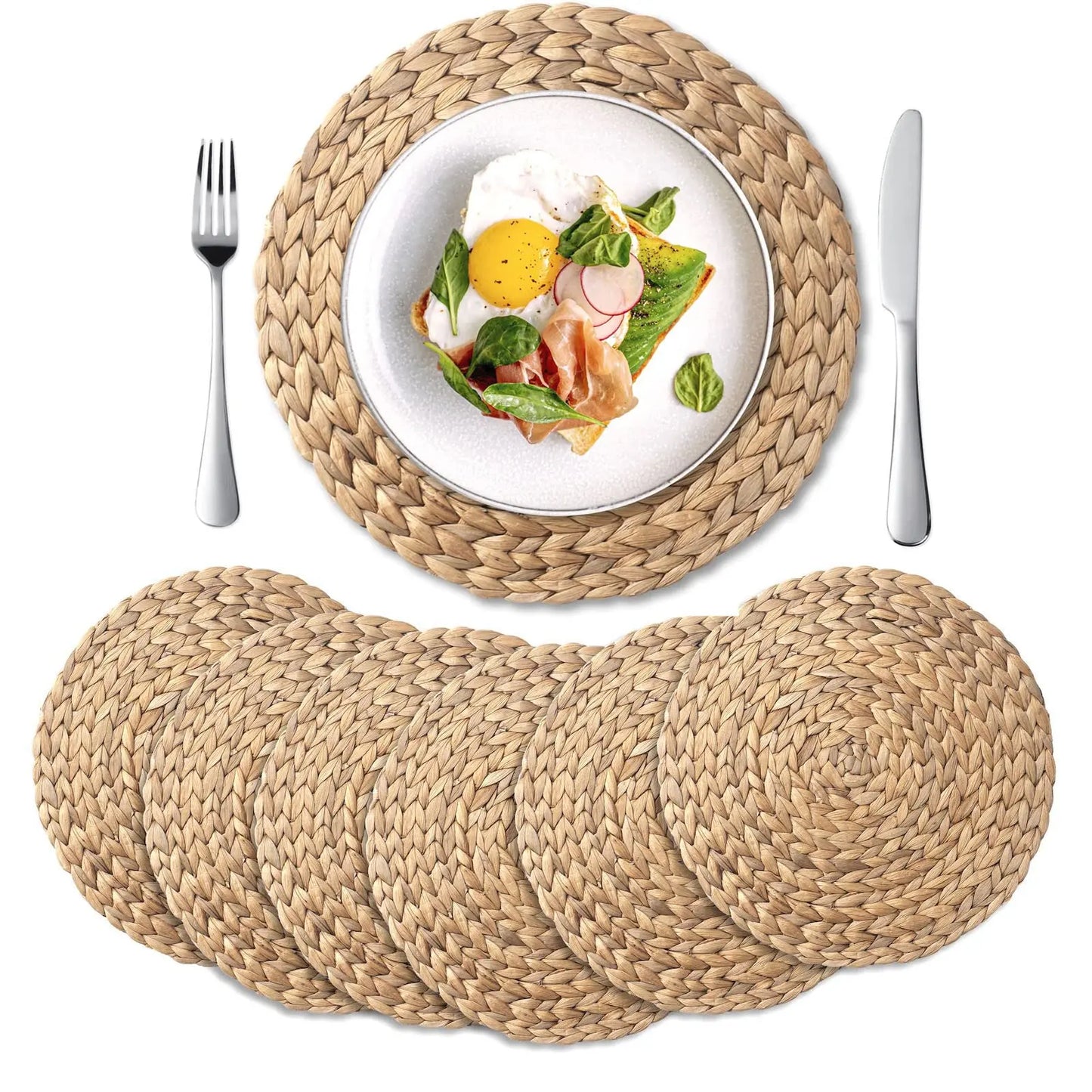 Round Woven Placemats Set of 4 – Natural Water Hyacinth Table Mats