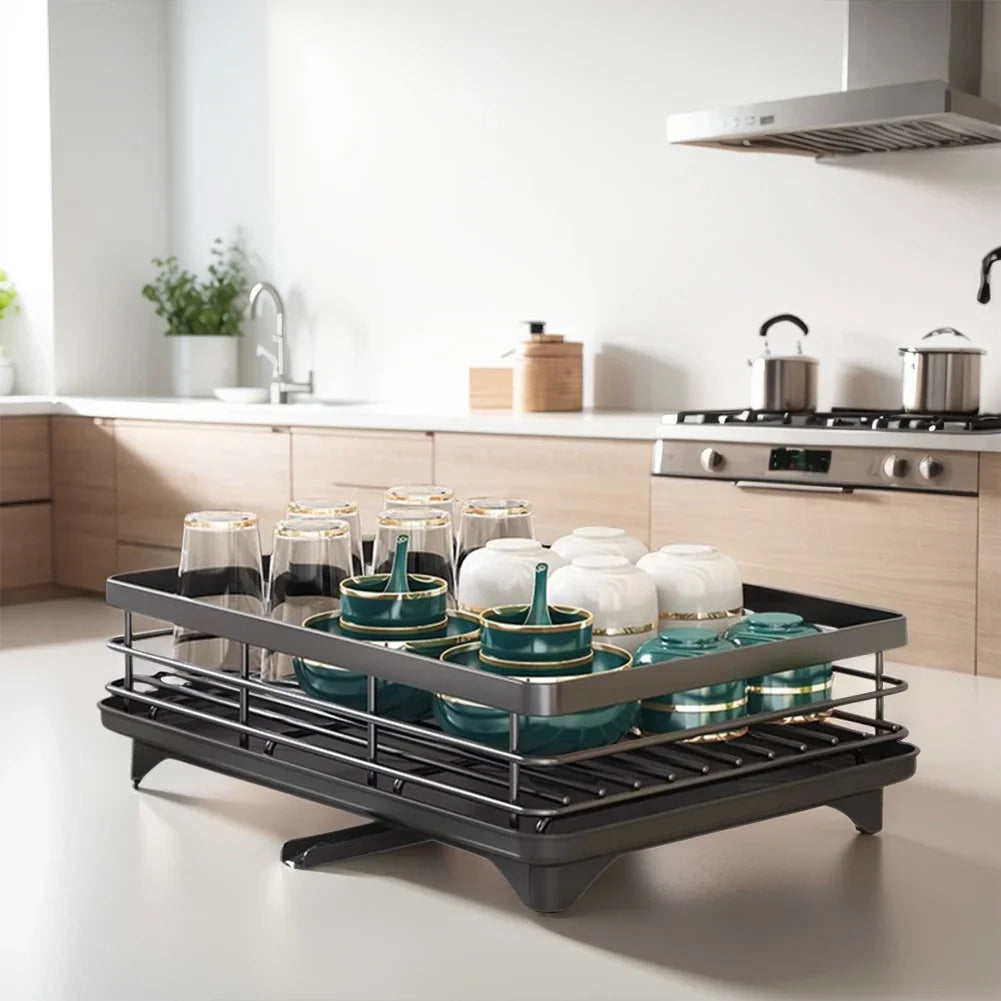 Adjustable 2-Tier Dish Drying Rack Steel Kitchen Plates Bowl Organizer