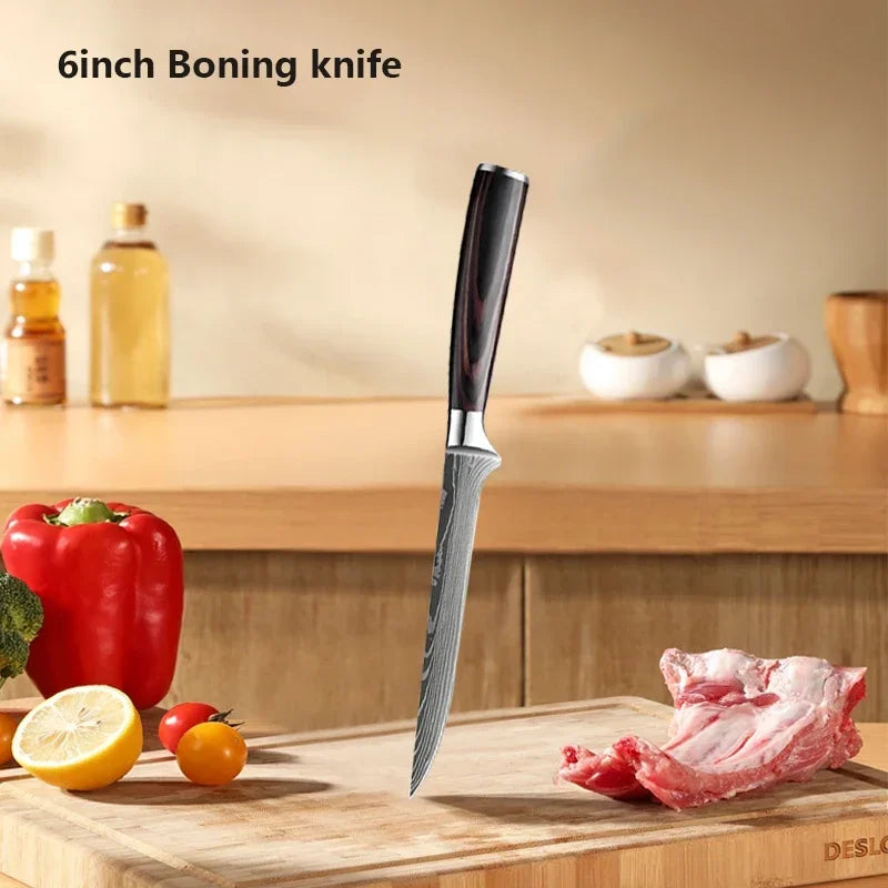 Professional Laser Knife Set, Chef, Santoku, Cleaver & Boning Knife
