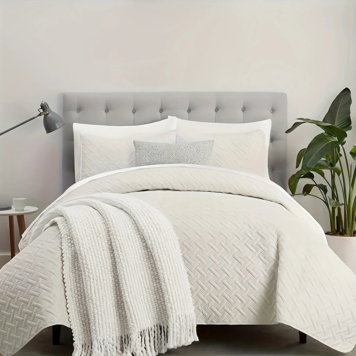 3-Piece Quilted Bedspread Set – Morandi Colors, Polyester