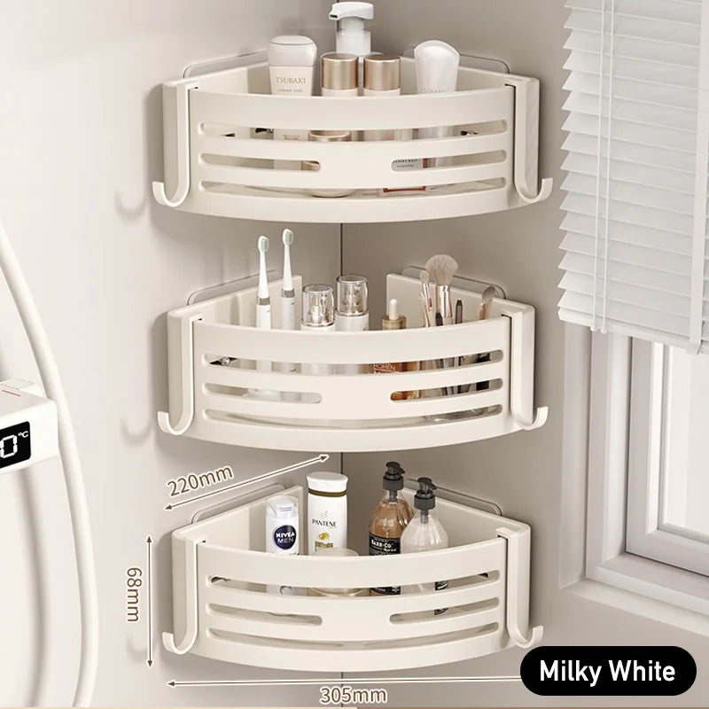 White Bathroom Shelf Wall Mount, Self-Adhesive No Drilling Caddy