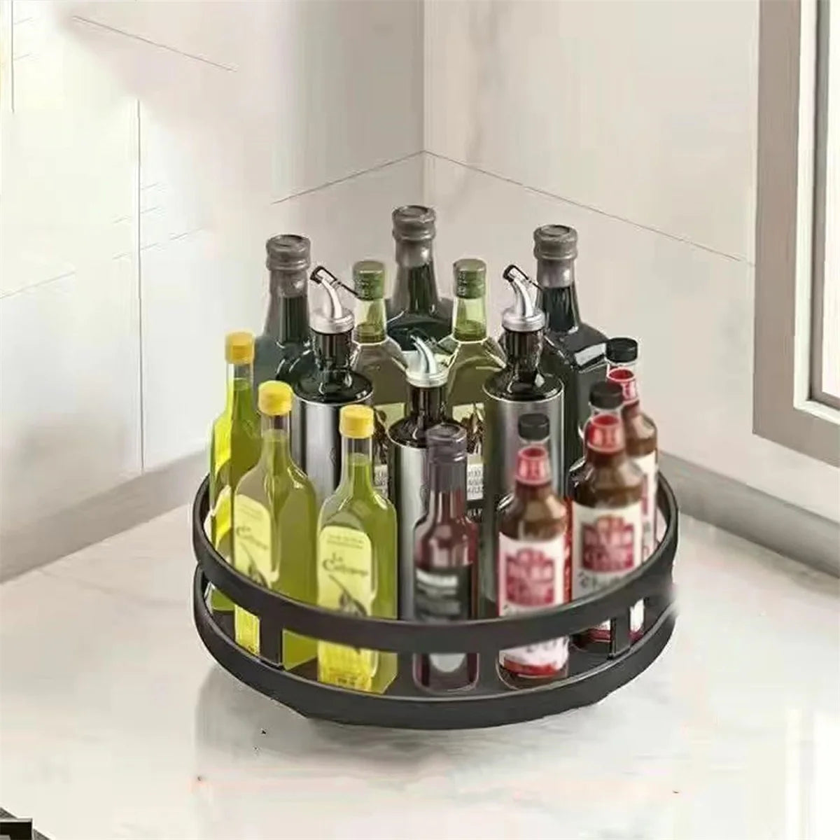 360° Rotating Spice Rack Organizer – 3-Tier Carbon Steel