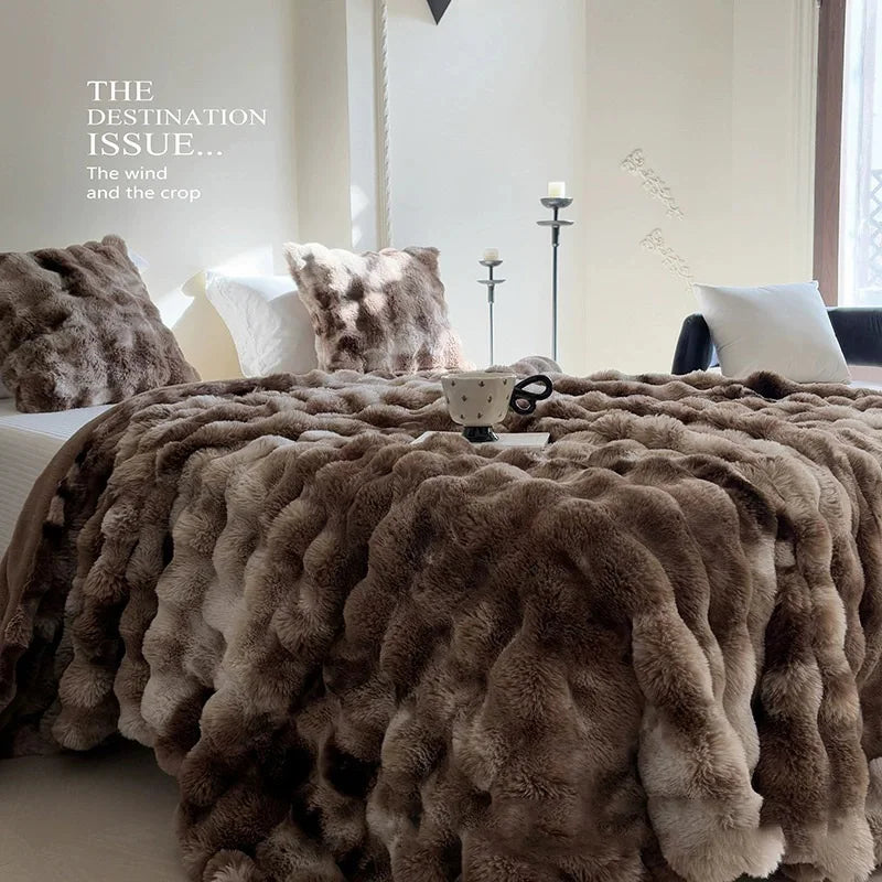 Cozy Faux Fur Bubble Throw Blanket – Soft Plush Thick Sofa Blanket