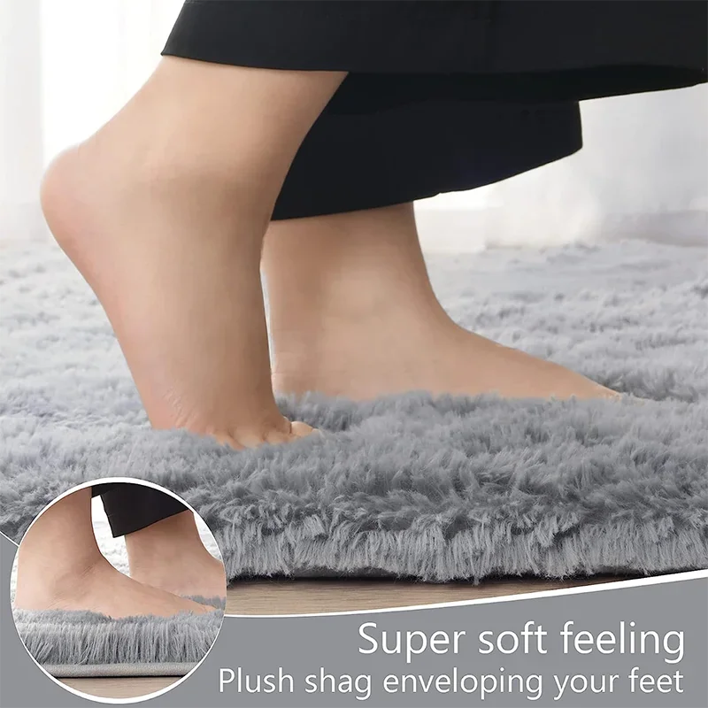 Shaggy Gray Area Rug Soft Long Pile Non-Slip Carpet for Living Room