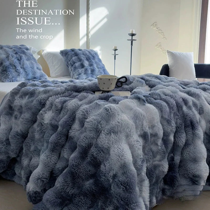 Cozy Faux Fur Bubble Throw Blanket – Soft Plush Thick Sofa Blanket