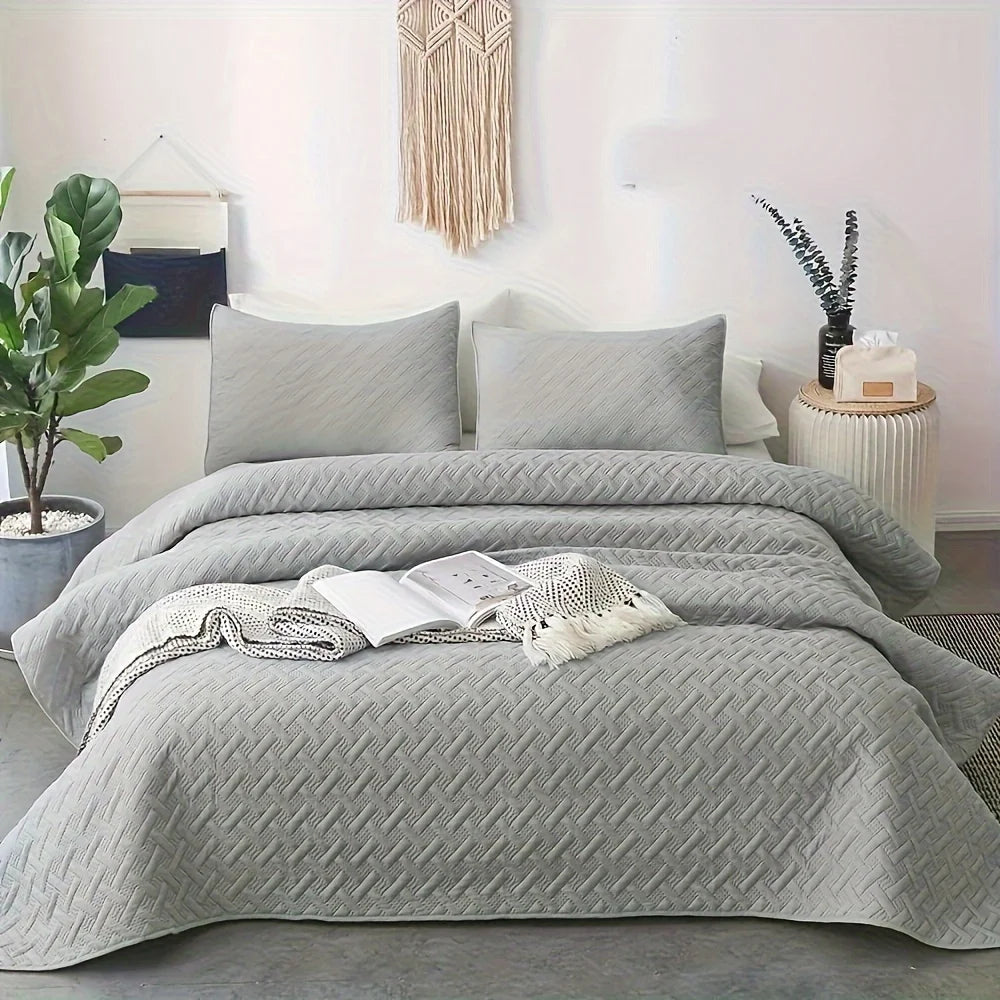 3-Piece Quilted Bedspread Set – Morandi Colors, Polyester