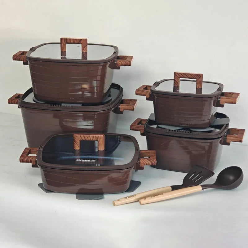 DONNOR 15-Piece Aluminum Nonstick Square Cookware Pot Set with Lids