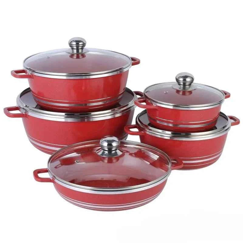 DONNOR 10Pcs Cookware Sets Soup Pot with Glass Lid Aluminum Alloy kitchen Frying Pan Non Stick Pots Sets All Stoves compatible