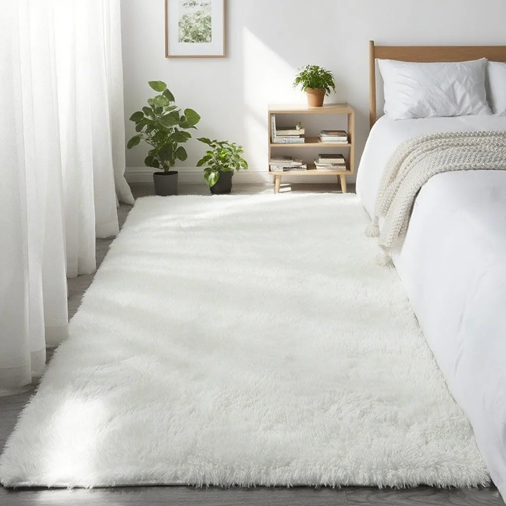 Shaggy Gray Area Rug Soft Long Pile Non-Slip Carpet for Living Room