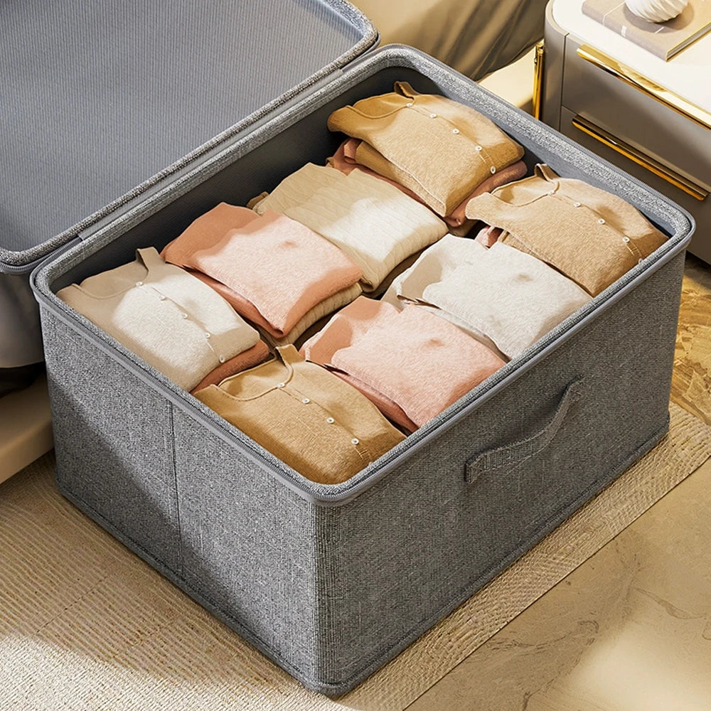 Foldable Clothes Storage Box with Cover Large Zippered Quilt Organizer