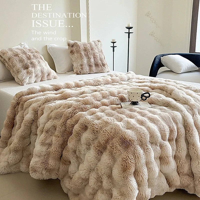 Cozy Faux Fur Bubble Throw Blanket – Soft Plush Thick Sofa Blanket