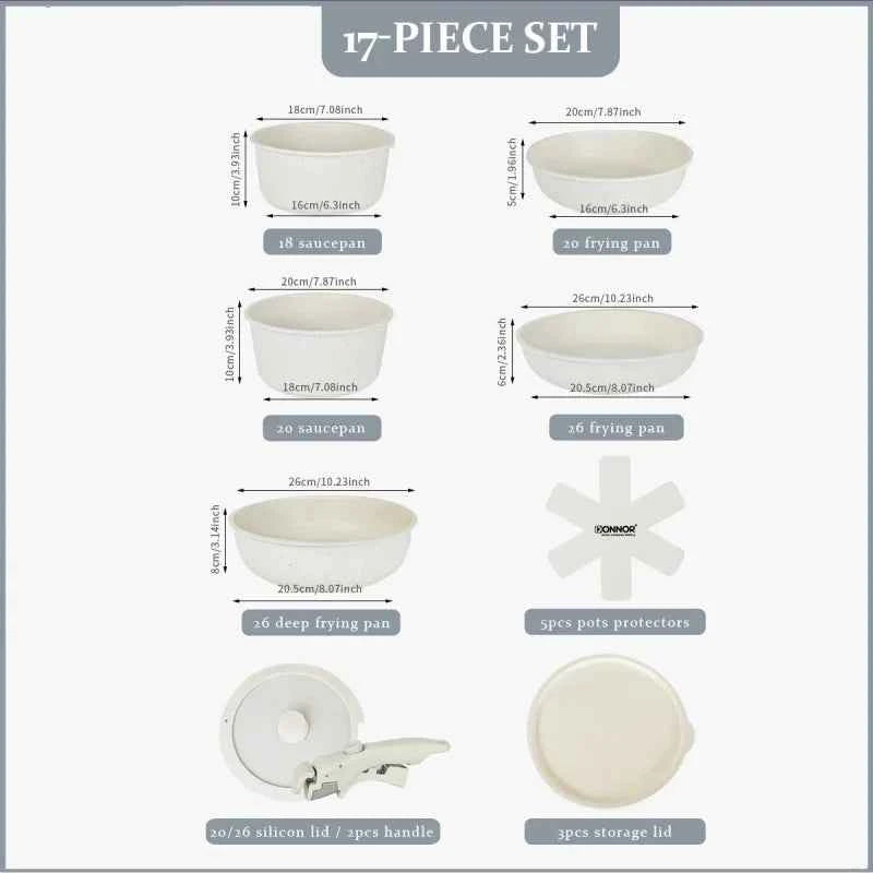 DONNOR Kitchen Pots Set and Pans Cookware Set  Aluminum Pot Set Induction Suitable for Fried Egg Pancakes Safe Non-stick Pot