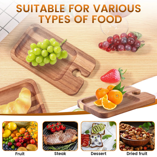 Wooden cutting boards with fruits and food items on a wooden surface, suitable for various types of food.