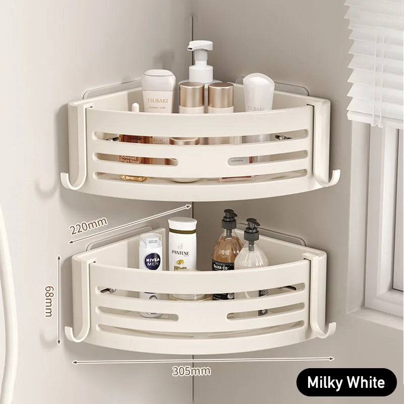 White Bathroom Shelf Wall Mount, Self-Adhesive No Drilling Caddy