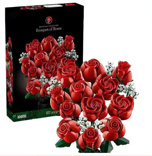 Red rose bouquet puzzle with packaging on a white background