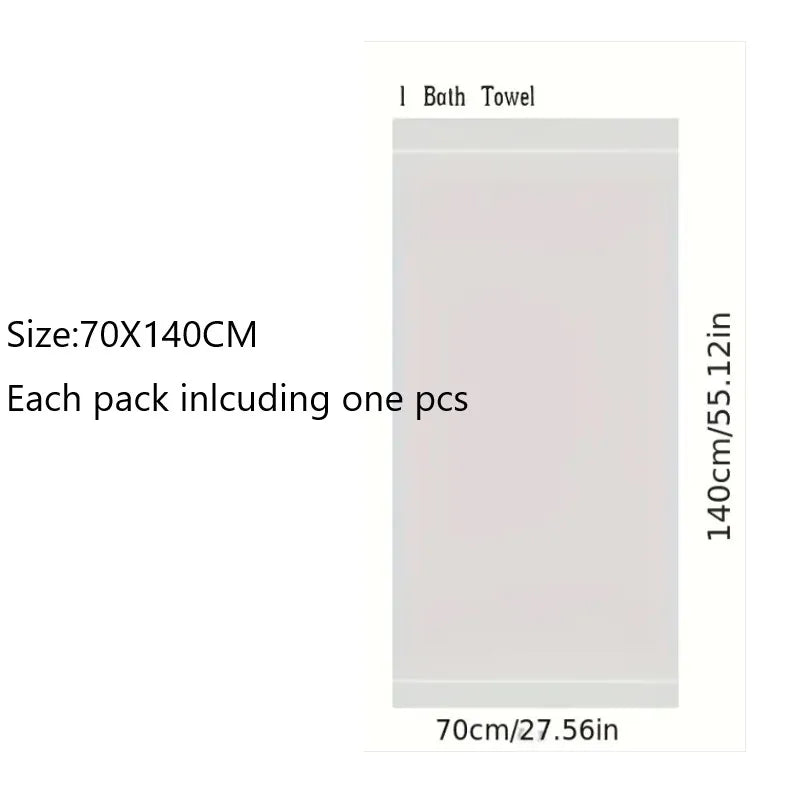 White towel with dimensions labeled on a white background
