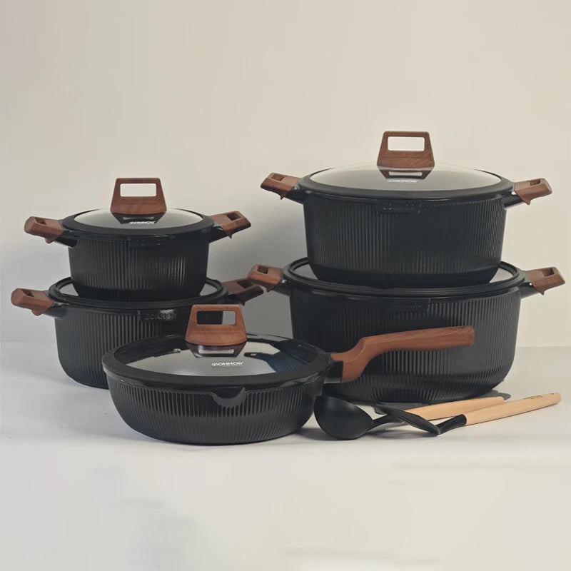 DONNOR 15-Piece Aluminum Nonstick Cookware Set with Glass Lids