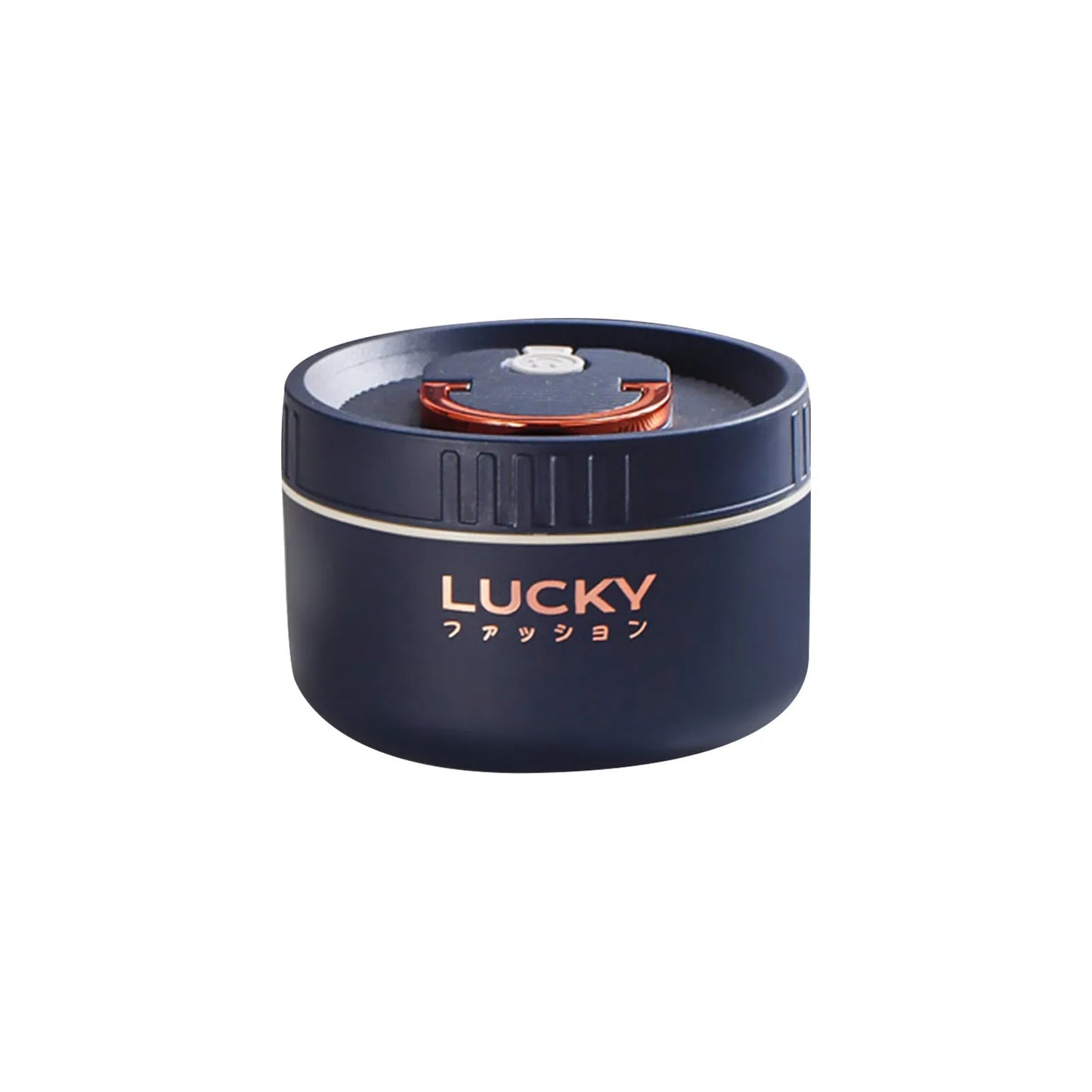 Navy blue container with 'Lucky' branding on a white background