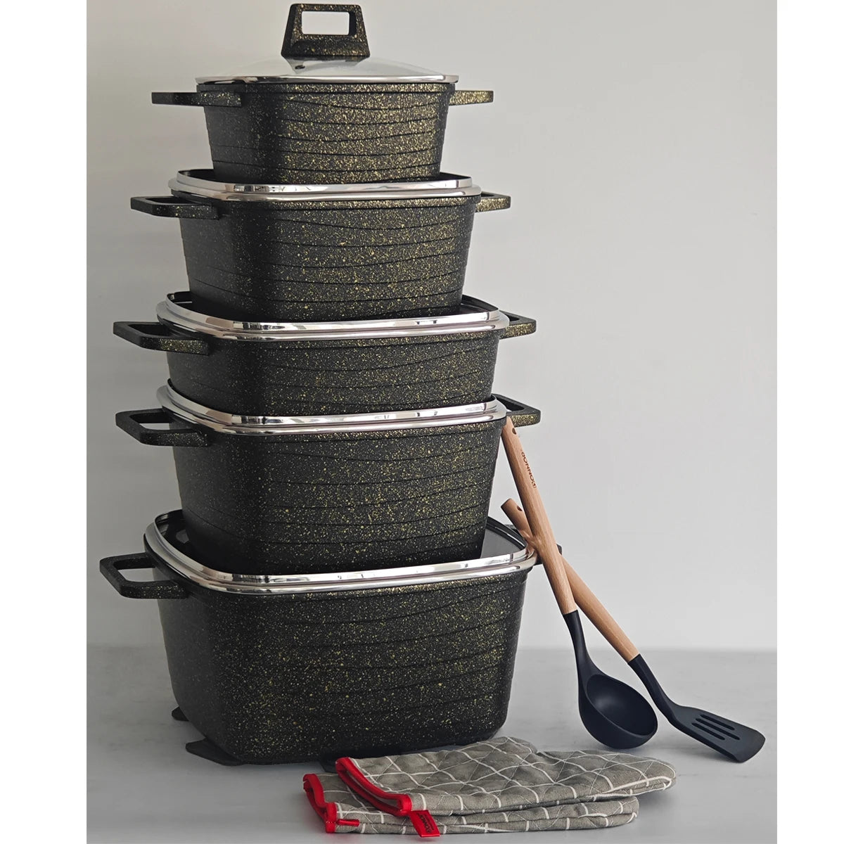DONNOR Eco-Friendly Granite Non-Stick Cookware Set for Gas & Induction
