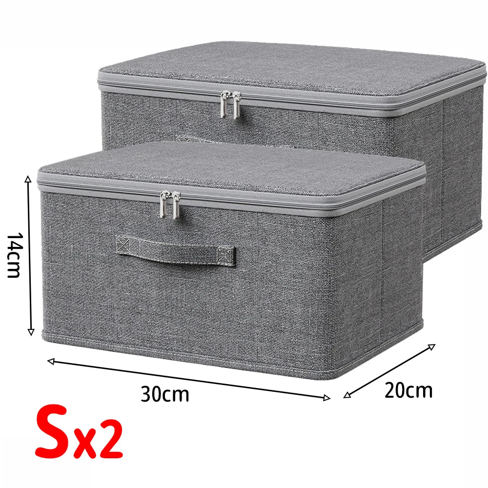Foldable Clothes Storage Box with Cover Large Zippered Quilt Organizer