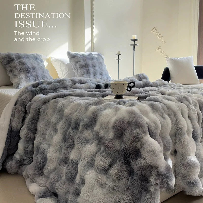 Cozy Faux Fur Bubble Throw Blanket – Soft Plush Thick Sofa Blanket