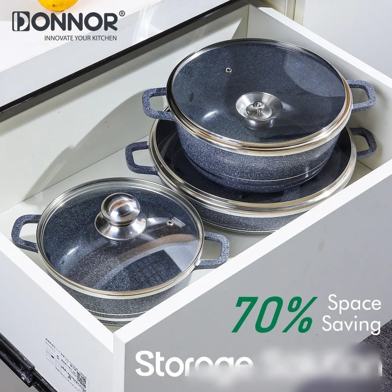 DONNOR 10Pcs Non-Stick Cookware Set with Glass Lids – Aluminum Alloy